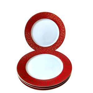 Mikasa Parchment Red 8in Salad Plates Set of 4 Fine Porcelain NEW